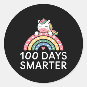 100 Days Smarter Rainbow Unicorn 100th Day Of Scho Classic Round Sticker