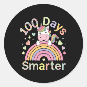 100 Days Smarter Rainbow Unicorn 100th Day Of Scho Classic Round Sticker