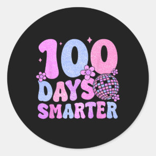 100 Days Smarter Retro Disco 100 Days Of School Te Classic Round Sticker
