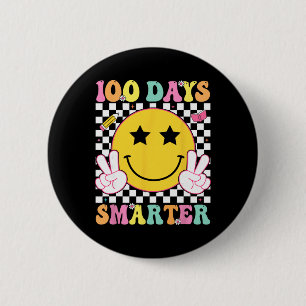 100 Days Smarter Retro Smile Face Teacher Kids 100 6 Cm Round Badge
