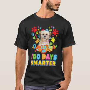 100 Days Smarter Shichon Dog Paw Prints Heart 100t T-Shirt