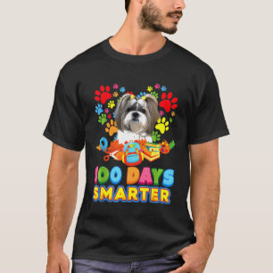 100 Days Smarter Shih Tzu Dog Paw Prints Heart 100 T-Shirt