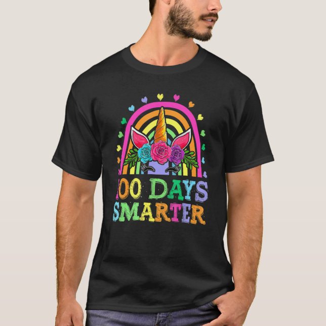 100 Days Smarter Shirt Girls Kids School Unicorn R (Front)