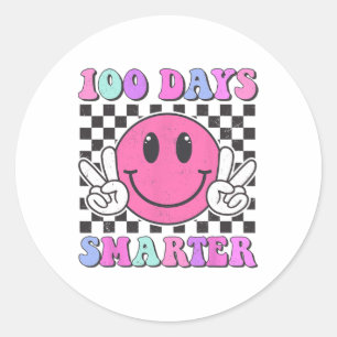 100 Days Smarter Smile Teacher Boy Girl 100th Day Classic Round Sticker