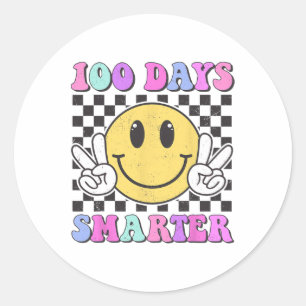100 Days Smarter Smile Teacher Boy Girl 100th Day Classic Round Sticker