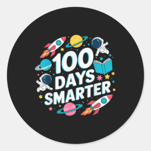 100 Days Smarter Space Astronaut 100th Day Of Scho Classic Round Sticker