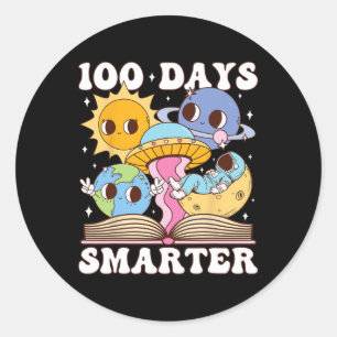 100 Days Smarter Space Astronaut Groovy 100th Day  Classic Round Sticker