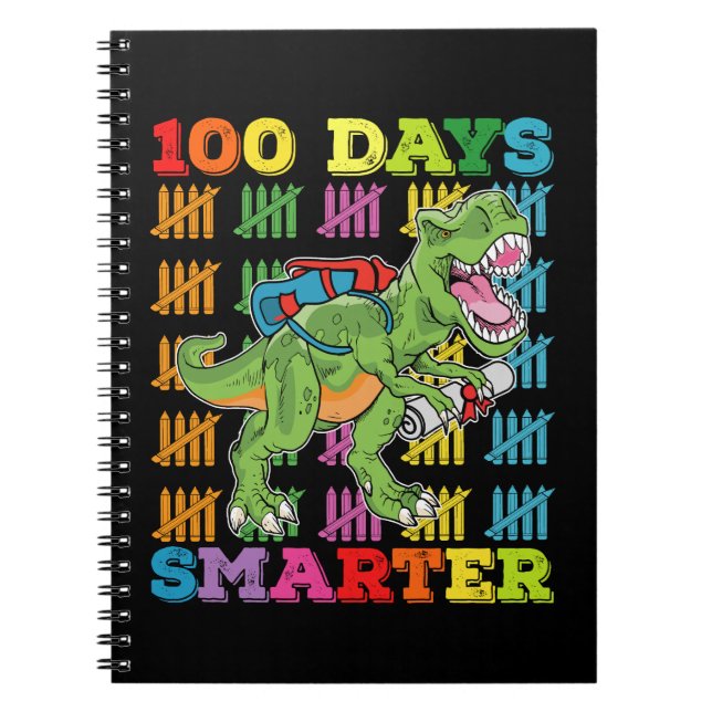 100 Days Smarter T Rex Dinosaur 100th Day School Notebook (Front)