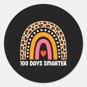 100 Days Smarter Teacher Girl Kids Leopard Rainbow Classic Round Sticker