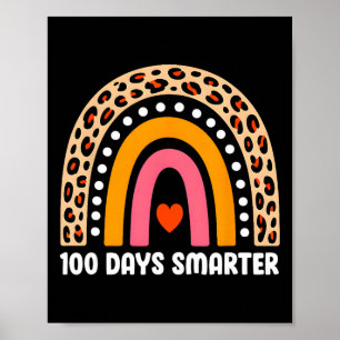 100 Days Smarter Teacher Girl Kids Leopard Rainbow Poster