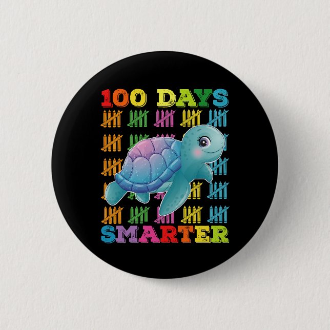100 Days Smarter Turtle 100th Day Of School 6 Cm Round Badge (Front)