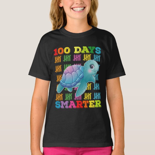 100 Days Smarter Turtle 100th Day Of School T-Shirt (Front)