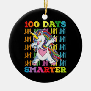 100 Days Smarter Unicorn 100th Day Of School Ceramic Ornament