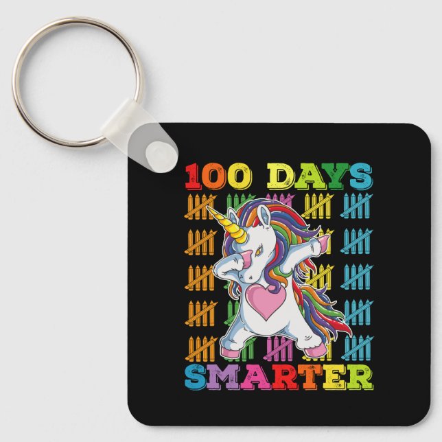 100 Days Smarter Unicorn 100th Day Of School Key Ring (Front)