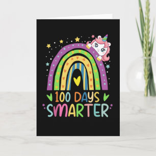 100 Days Smarter Unicorn Cute Rainbow 100th Day Card