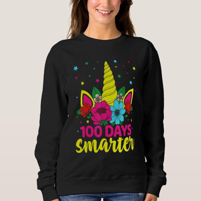 100 Days Smarter Unicorn Girls 100th Day Of School Sweatshirt (Front)