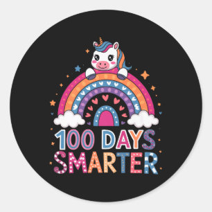 100 Days Smarter Unicorn Outfit For School Celebra Classic Round Sticker