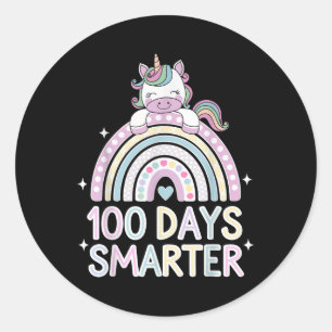 100 Days Smarter Unicorn Outfit For School Celebra Classic Round Sticker