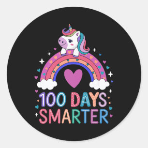 100 Days Smarter Unicorn Outfit For School Celebra Classic Round Sticker