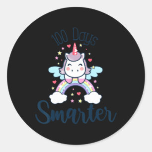 100 Days Smarter Unicorn Rainbow Girls 100th Day O Classic Round Sticker