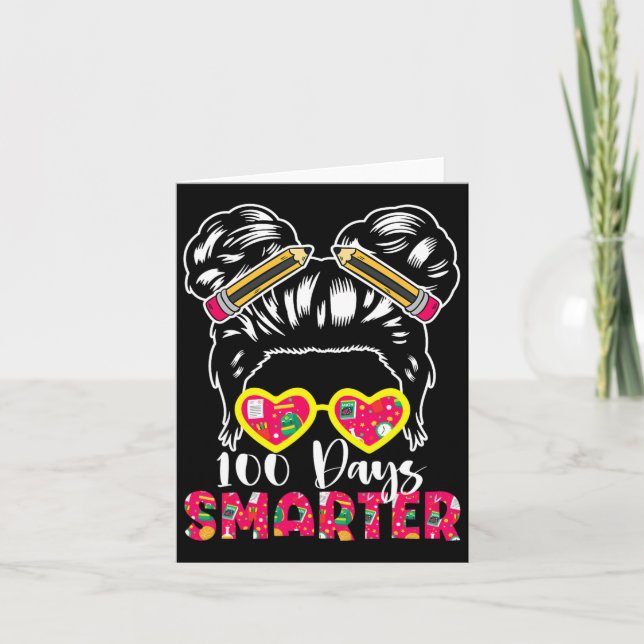 100 Days Smarter With Stylish Pencil Bun Design  Card (Front)
