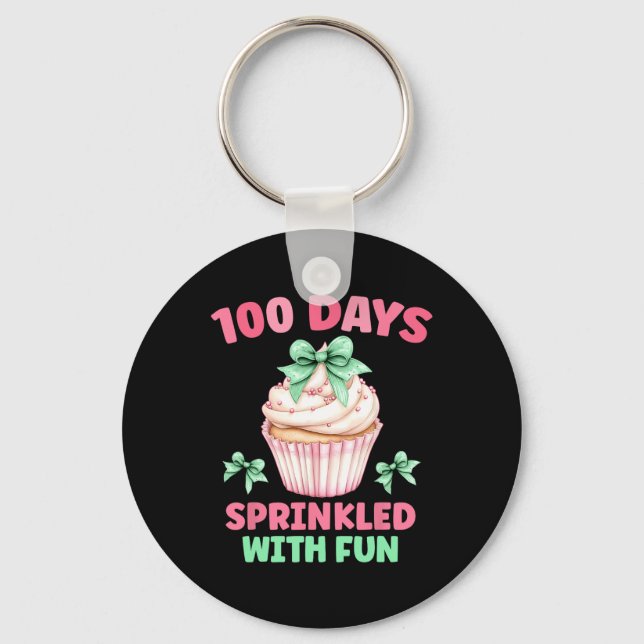 100 Days Sprinkled With Fun Cupcake 100th Day Of S Key Ring (Front)