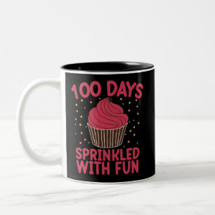 100 Days Sprinkled With Fun Cupcake School Girl  Two-Tone Coffee Mug
