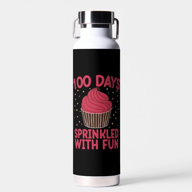 100 Days Sprinkled With Fun Cupcake School Girl  Water Bottle (Front)