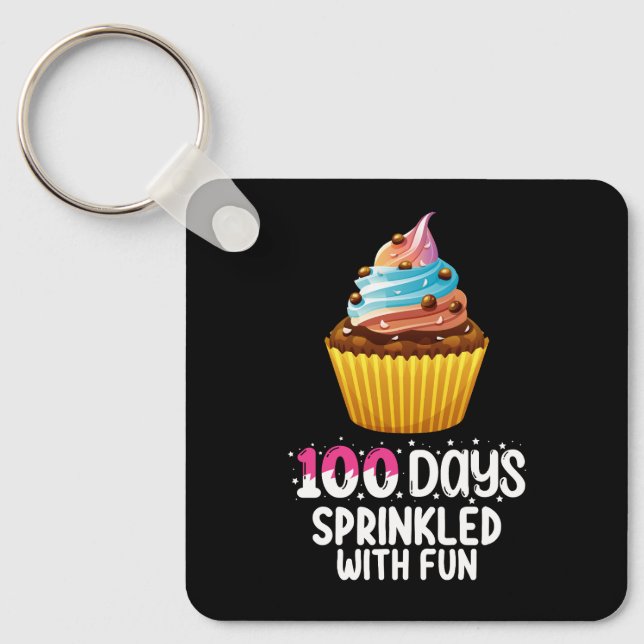 100 Days Sprinkled With Fun Cupcake School Teacher Key Ring (Front)