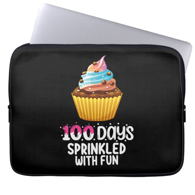 100 Days Sprinkled With Fun Cupcake School Teacher Laptop Sleeve (Front)