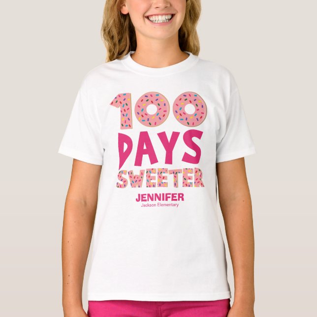 100 Days Sweeter Cute Doughnut 100 Days of School T-Shirt (Front)