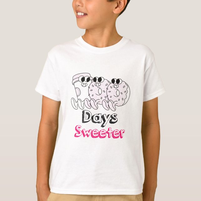 100 Days Sweeter - Cute Doughnuts with Coffee T-Shirt (Front)