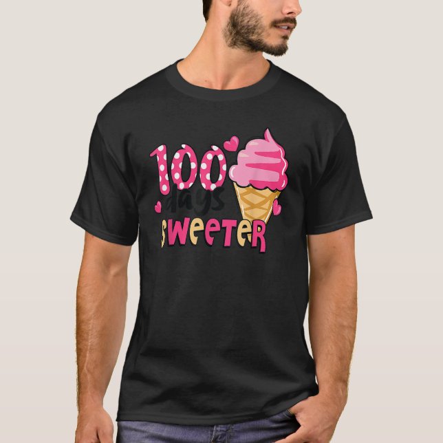100 Days Sweeter Ice Cream 100th Day Of School Stu T-Shirt (Front)