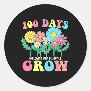 100 Days Watching My Students Grow Boho Flowers Te Classic Round Sticker