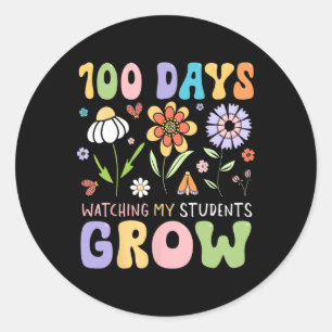 100 Days Watching My Students Grow Funny Cute Boho Classic Round Sticker