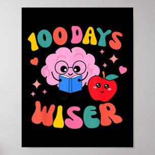 100 Days Wiser Retro Groovy 100 Days Of School Tea Poster
