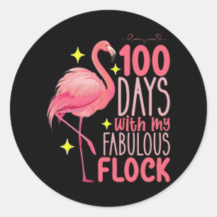 100 Days With My Fabulous Flock Flamingo School Classic Round Sticker