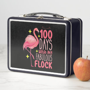 100 Days With My Fabulous Flock Flamingo School Metal Lunch Box