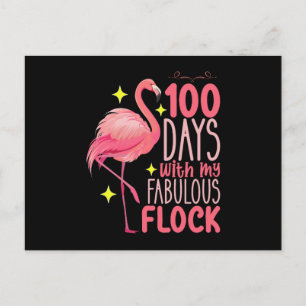 100 Days With My Fabulous Flock Flamingo School Postcard