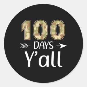 100 Days Y'all Camo 100th Day Of School Teacher St Classic Round Sticker