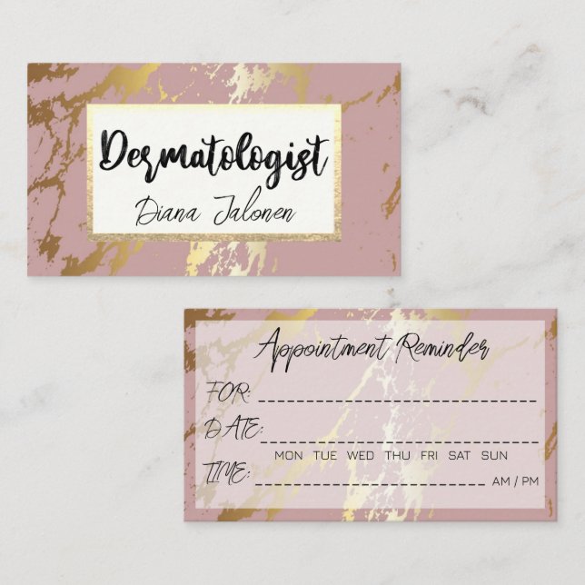 100 Dermatologist Appointment Reminder Rose Marble Business Card (Front/Back)
