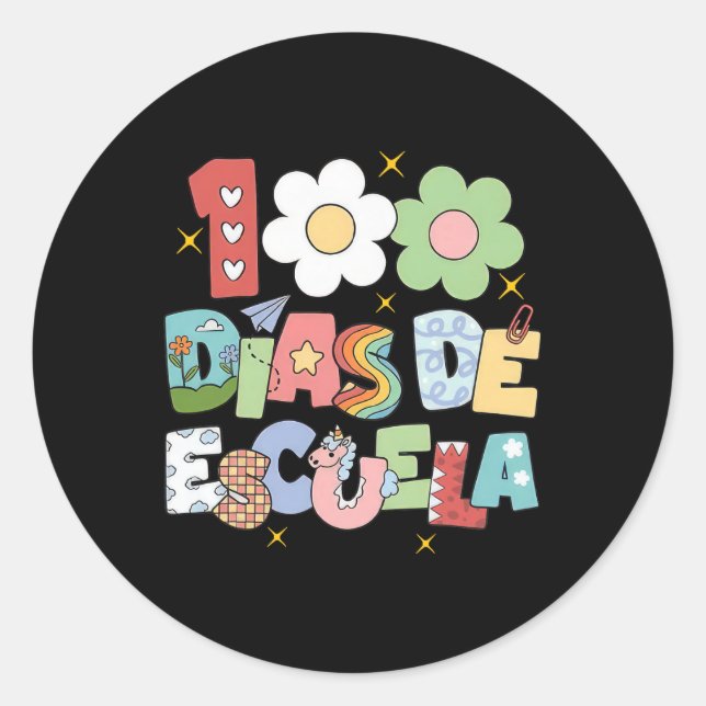 100 Dias De Escuela Bilingual Spanish Teacher  Classic Round Sticker (Front)
