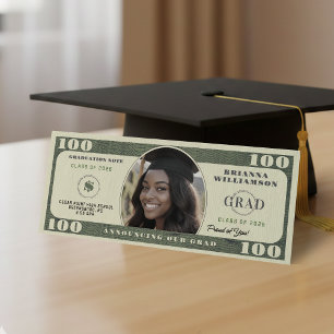 100 Dollar Bill Photo Graduation Announcement