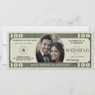 100 Dollar Bill Photo Wedding Invitation