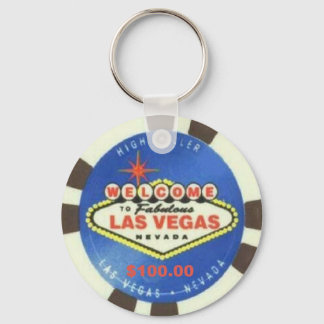 $100 Dollar Poker Chip Blue Las Vegas Keychain
