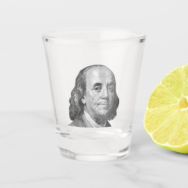 100 dollars, Benjamin Franklin Shot Glass (Front)