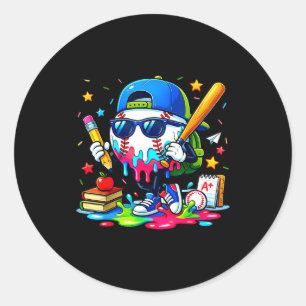 100 Drippy Days Of School Baseball Ice Cream Boys Classic Round Sticker