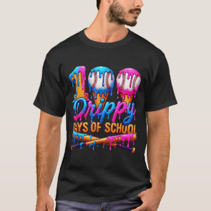 100 Drippy Days Of School Baseball Ice Cream Drip  T-Shirt