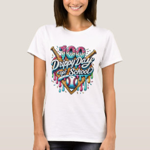 100 Drippy Days of School   Ice Cream Drip T-Shirt