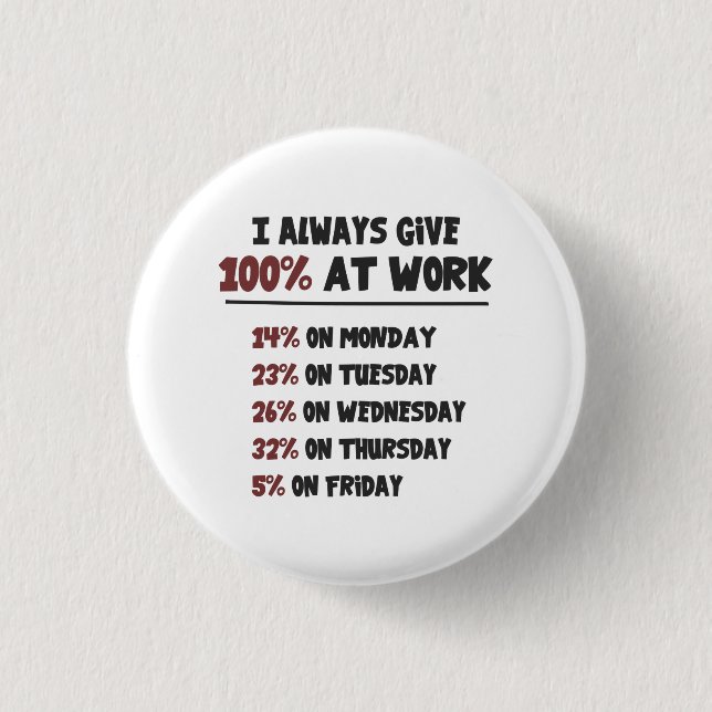 100% Effort at Work 3 Cm Round Badge (Front)